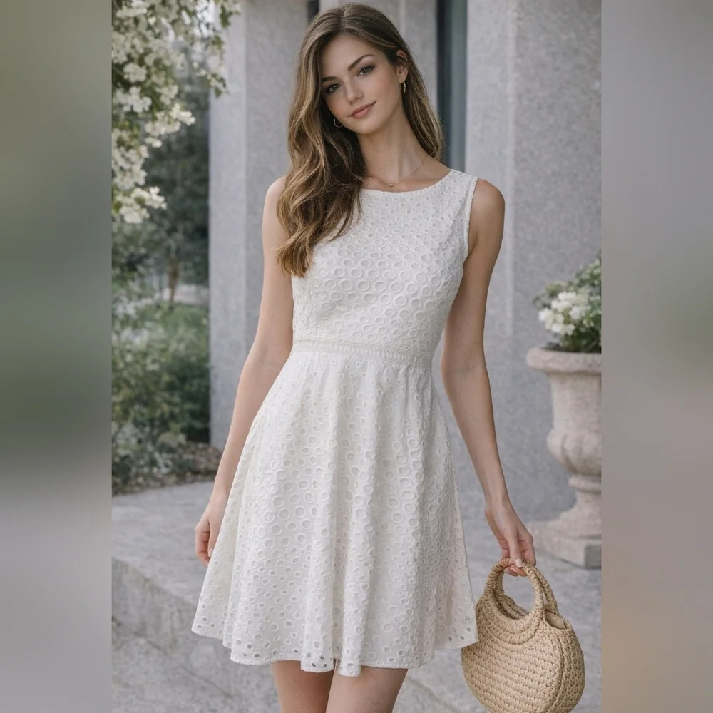 Julia Jordan White Eyelet Dress Sleeveless Fit & Flare Women’s Size 6 - Picture 1 of 10